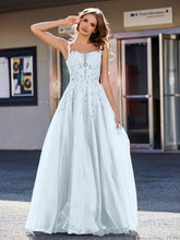 A-line Square Floor length Tulle Prom Dresses Mist