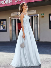 A-line Square Floor length Tulle Prom Dresses Mist