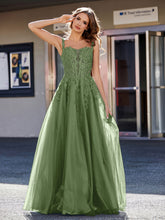 A-line Square Floor length Tulle Prom Dresses Moss