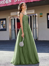 A-line Square Floor length Tulle Prom Dresses Moss