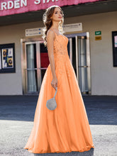 A-line Square Floor length Tulle Prom Dresses Orange