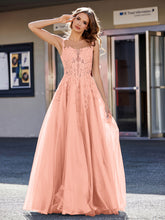 A-line Square Floor length Tulle Prom Dresses Papaya