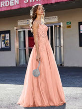 A-line Square Floor length Tulle Prom Dresses Papaya