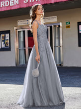 A-line Square Floor length Tulle Prom Dresses Steel Grey