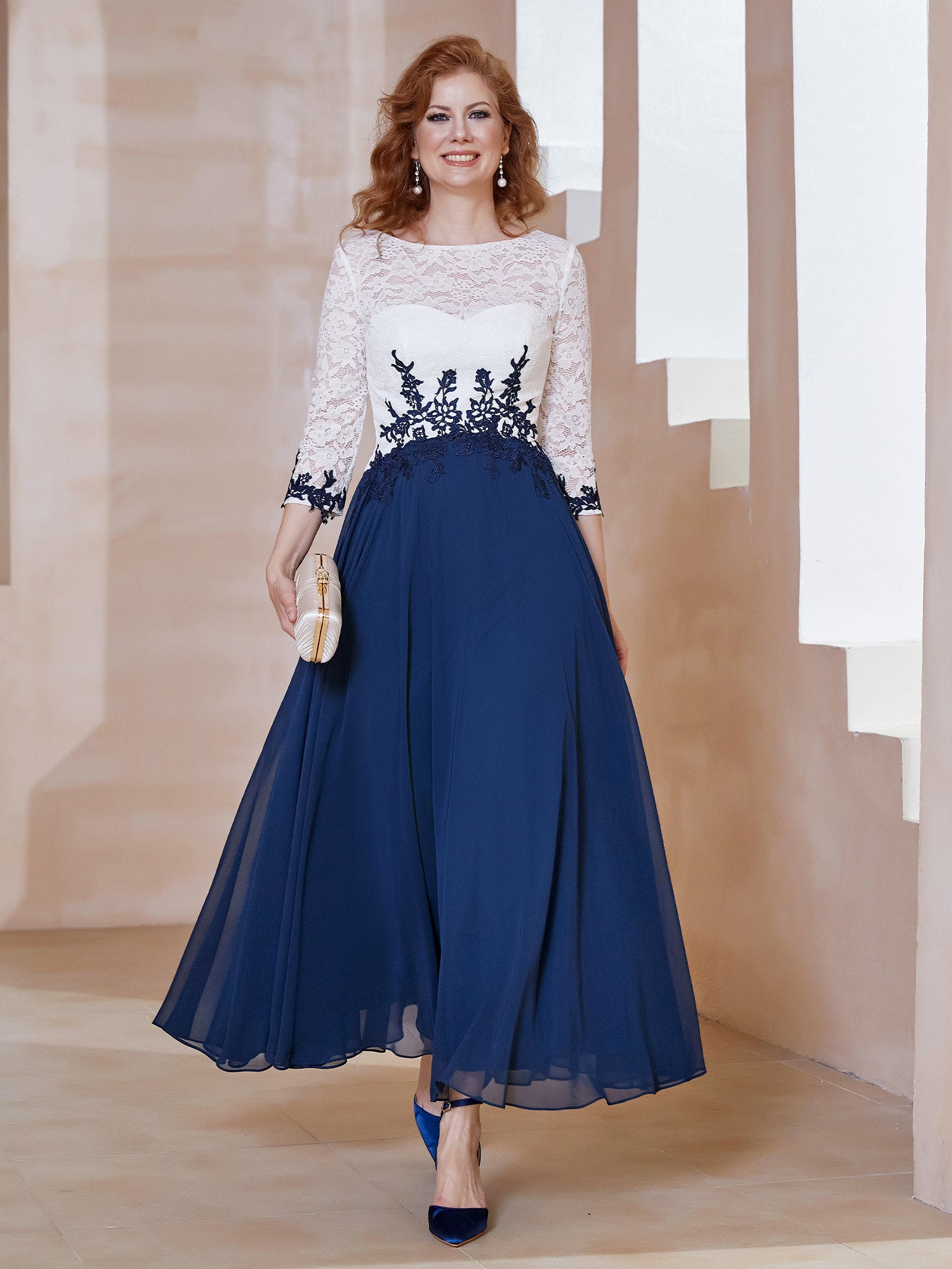 Applique Neckline Chiffon Tea-Length Dress Dark Navy - Dark Navy / UK4 Applique Neckline Chiffon Tea-Length Dress Dark Navy - Dark Navy / UK4