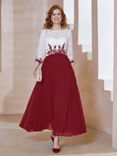 Applique Neckline Chiffon Tea-Length Dress Burgundy