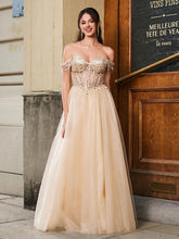 Shimmering Sequin Bodice Floor-length Gown Champagne
