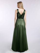 V-neck Sequins Top Tulle Skirt Long Dresses Olive Green
