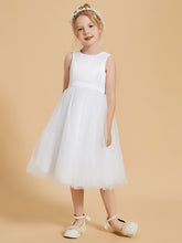 Knee Length Satin Tulle Flower Girl Dress Scoop Neckline