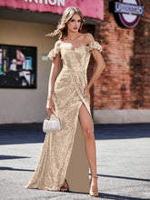 Sheath Off-the-shoulder Sequin Prom Dresses Champagne