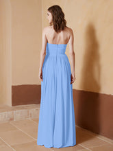 Strapless Chiffon Full Length Dresses Blue