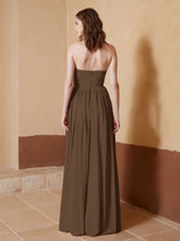 Strapless Chiffon Full Length Dresses Brown