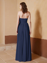 Strapless Chiffon Full Length Dresses Dark Navy