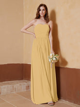 Strapless Chiffon Full Length Dresses Gold