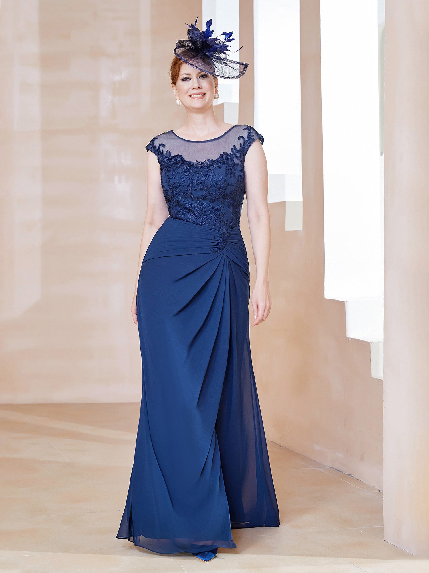BABARONI Chiffon Lace Navy Blue Mother of the Bride Dresses A-line Scoop Floor-length Sleeveless BABARONI UK BABARONI Chiffon Lace Navy Blue Mother of the Bride Dresses A-line Scoop Floor-length Sleeveless BABARONI UK