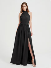 High Neck Full Length Dress with Slit Black
