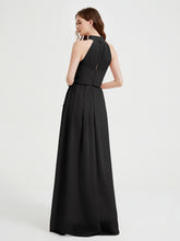High Neck Full Length Dress with Slit Black