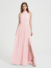 High Neck Full Length Dress with Slit Blushing Pink