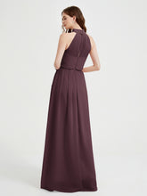 High Neck Full Length Dress with Slit Cabernet