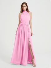 High Neck Full Length Dress with Slit Candy Pink