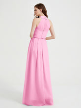 High Neck Full Length Dress with Slit Candy Pink