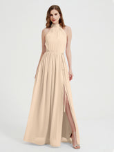 High Neck Full Length Dress with Slit Champagne