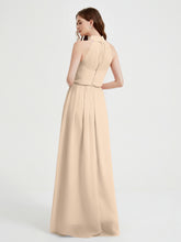 High Neck Full Length Dress with Slit Champagne