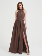 High Neck Full Length Dress with Slit Chocolate