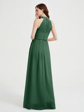 High Neck Full Length Dress with Slit Dark Green