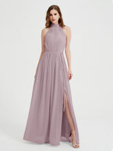 High Neck Full Length Dress with Slit Dusk