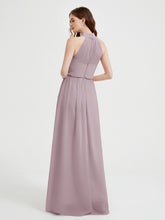 High Neck Full Length Dress with Slit Dusk