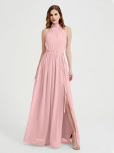 High Neck Full Length Dress with Slit Dusty Rose