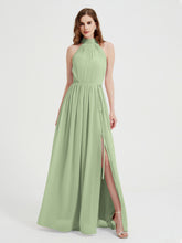 High Neck Full Length Dress with Slit Dusty Sage
