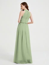 High Neck Full Length Dress with Slit Dusty Sage