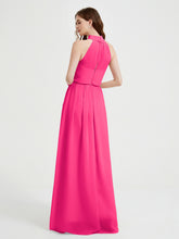 High Neck Full Length Dress with Slit Fuchsia