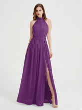 High Neck Full Length Dress with Slit Grape