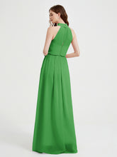 High Neck Full Length Dress with Slit Green