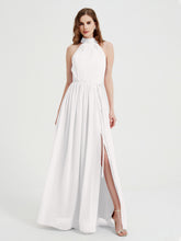 High Neck Full Length Dress with Slit Ivory