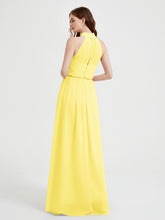 High Neck Full Length Dress with Slit Lemon