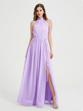 High Neck Full Length Dress with Slit Lilac
