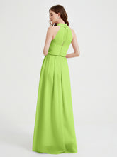 High Neck Full Length Dress with Slit Lime Green