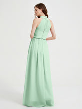 High Neck Full Length Dress with Slit Mint Green