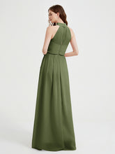 High Neck Full Length Dress with Slit Olive Green