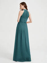 High Neck Full Length Dress with Slit Peacock