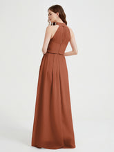 High Neck Full Length Dress with Slit Rust