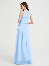 High Neck Full Length Dress with Slit Sky Blue