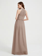 High Neck Full Length Dress with Slit Taupe