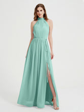 High Neck Full Length Dress with Slit Turquoise