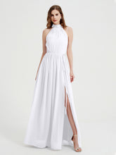 High Neck Full Length Dress with Slit White