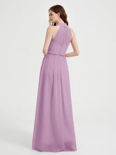 High Neck Full Length Dress with Slit Wisteria